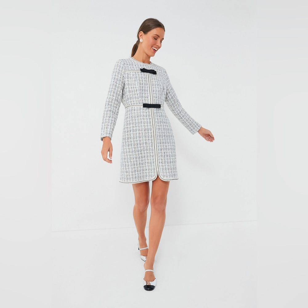Tuckernuck Ivory Bow Tweed Brigitta Dress, Small